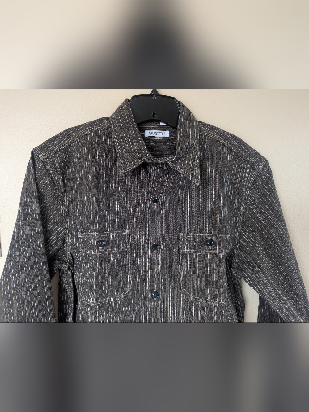 Gustin #8 Japan Wabisabi Workshirt, Brown/Gray & White Striped (SIZE LARGE SLIM) - Picture 4 of 15
